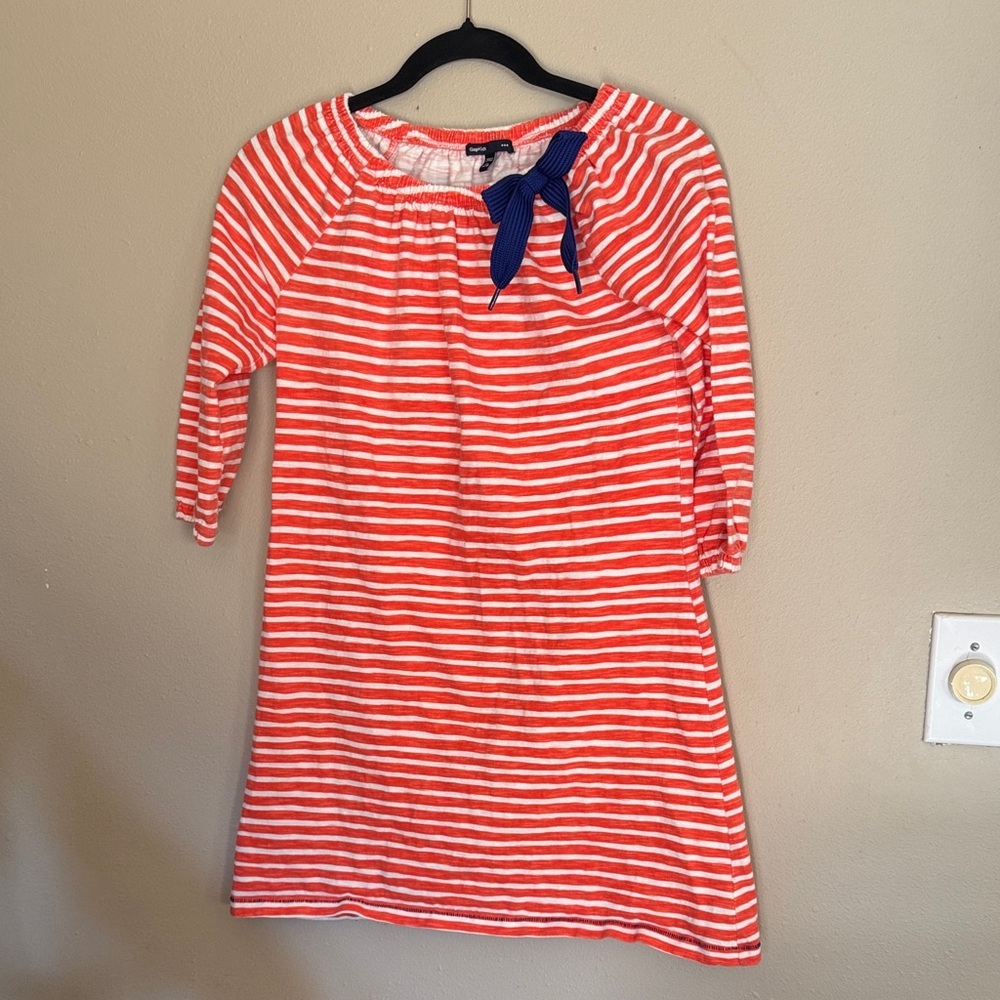 GAP Kids Dress in Orange and White with Royal Blue Bow size XXL